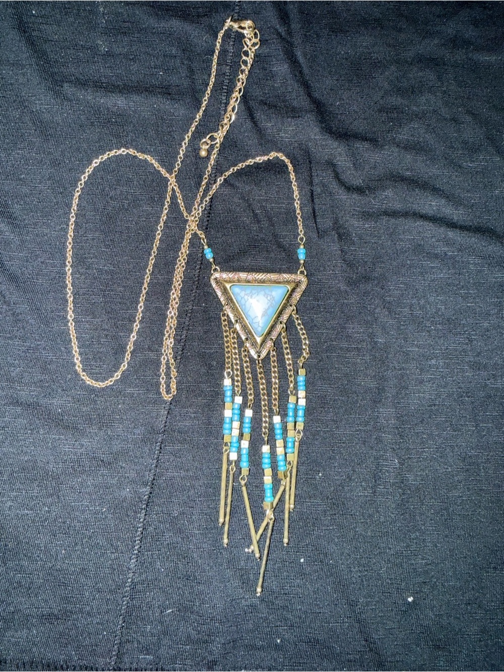 Maurices Gold-Tone Triangle Pendant Necklace with Turquoise Beads